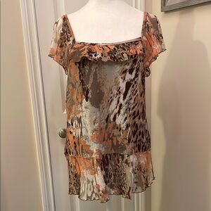 DKNY Women’s Leopard print Blouse Cap Sleeves Large